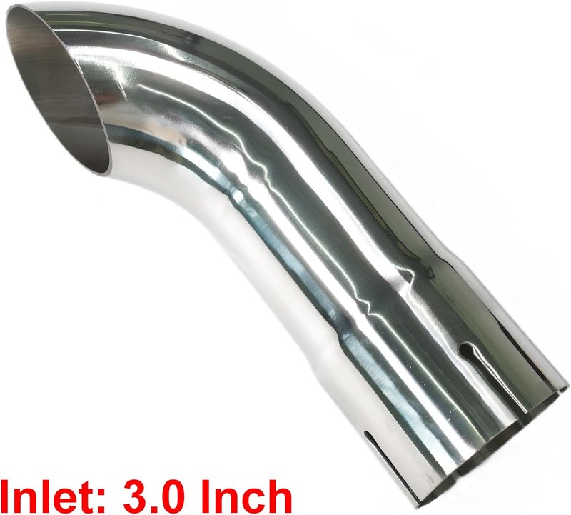 Simnliras 3 Inch Inlet Turn Down Exhaust Tip, 3" Inlet 3" Outlet Stainless Steel Universal Diesel Exhaust Tailpipe Tips with Seal Clamp for 3 in OD Tailpipes, 9"/230mm Overall Length, Polished - Image 3